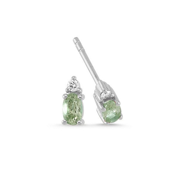 Petit øreringe i 14 kt hvidguld med oval grøn safir og rund diamant (0,05 ct) fra Nuran.